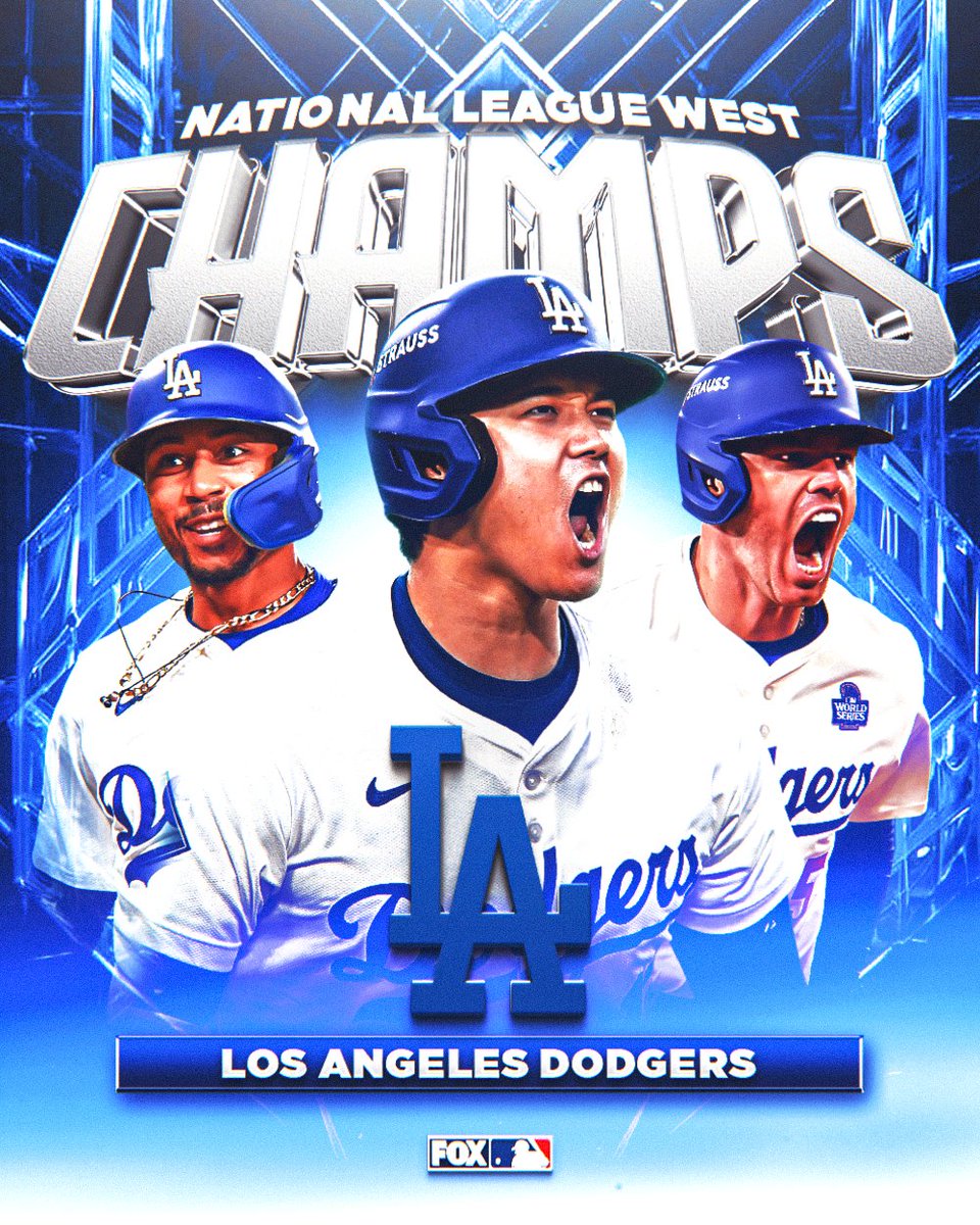 MLBONFOX's tweet image. DIVISION CHAMPS! 👏

For the 12th time in the last 13 seasons, the Los Angeles Dodgers are NL West Champions! 🔥