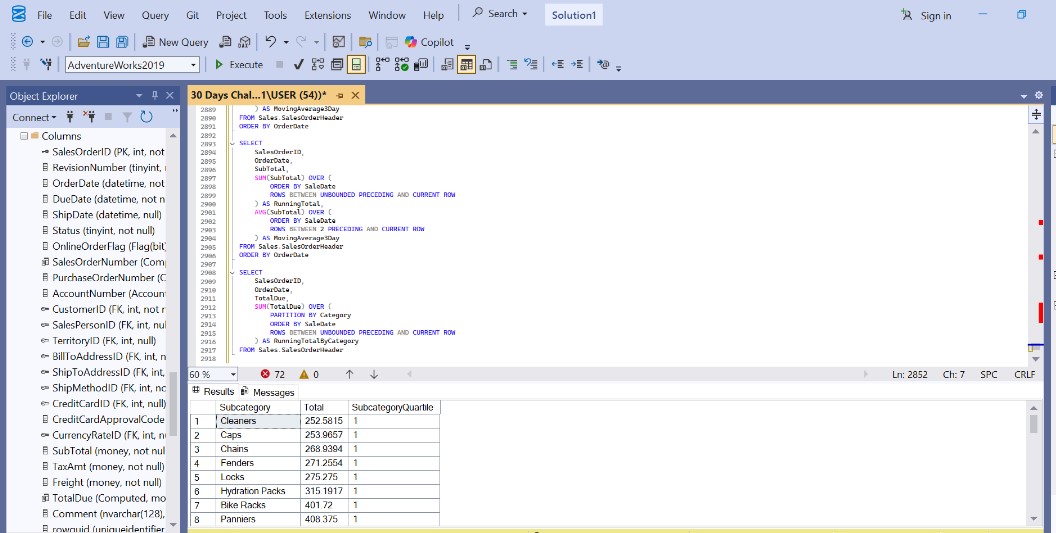 Rofeeah_Tijani's tweet image. Day 21 of my #30SQLChallenge 🚀

Today’s learning was all about Running Totals and Moving Averages in SQL.

A running total is a cumulative sum that grows as new rows are added. It helps track progress over time, such as total sales up to a given date.