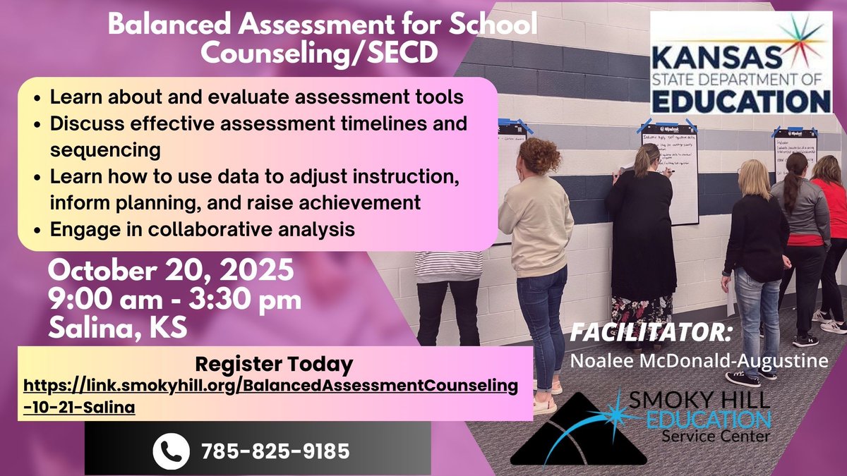 Join me for Balanced Assessment for School Counseling/SECD. This interactive session is designed to empower educators with tools and resources to integrate assessment into their programs. Only $35!! Sign-up Today- link.smokyhill.org/BalancedAssess…….
<a href="/SmokyHillEDU/">Smoky Hill Education Service Center</a> #SHESCsecd