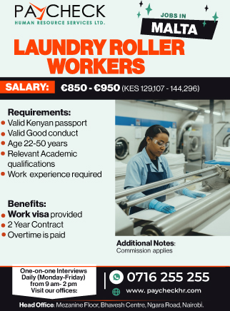 PaycheckHr's tweet image. LAUNDRY ROLLER WORKERS - MALTA
Industrial textile processing opportunities!
€850-€950/month (KES 129K-144K)
Need: Academic qualifications, laundry experience, age 22-50
Daily interviews 9am-2pm Call: 0716 255 255
#MaltaLaundry #TextileProcessing #IndustrialWork