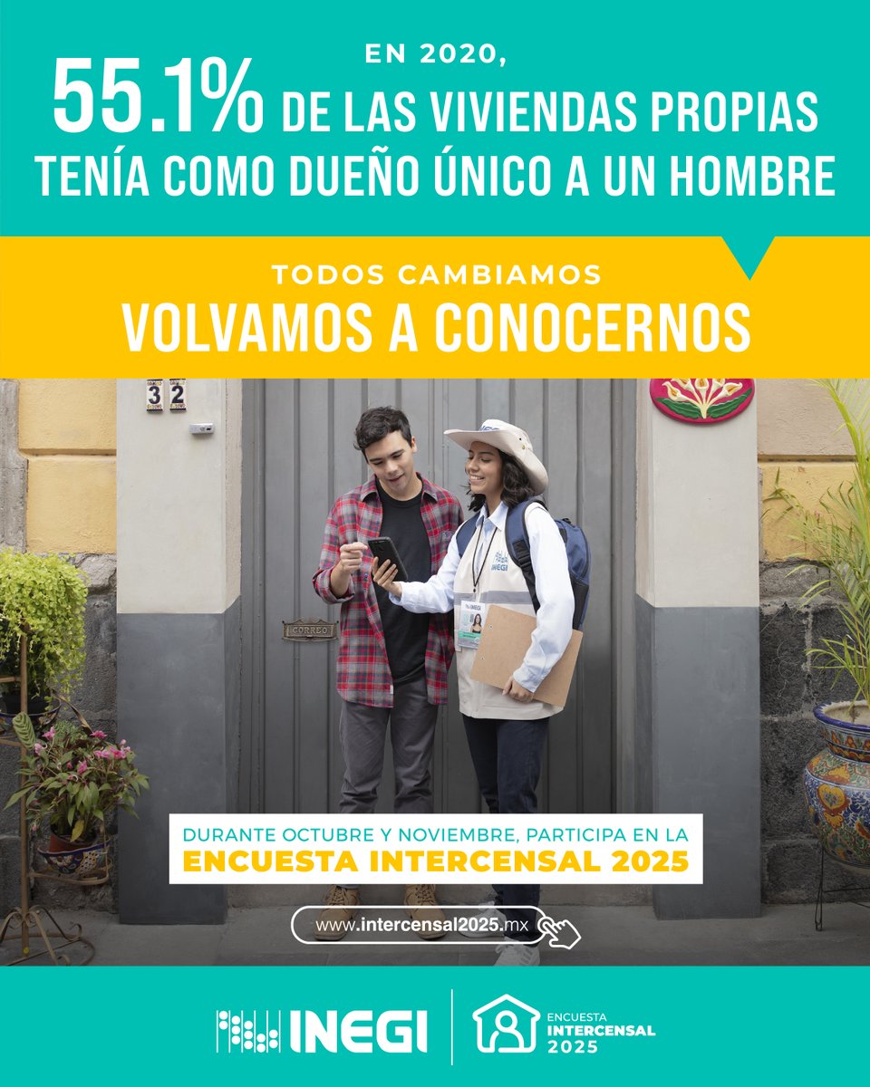 Infonavit's tweet image. ¡La Encuesta Intercensal #EIC2025 está por comenzar! Porque todos cambiamos, durante octubre y noviembre, el #INEGI visitará algunos hogares del país. Volvamos a conocernos, ¡participa!

Conoce más en: intercensal2025.mx