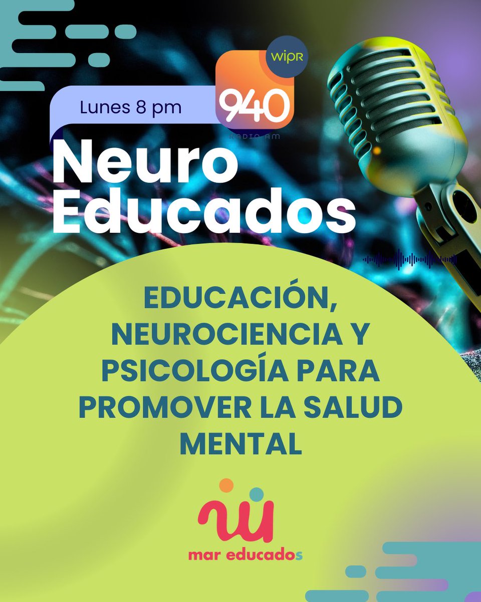 MEducados's tweet photo. 🎙️✨Te invitamos a sintonizar Neuro Educados, el programa radial de Mar Educados, ahora como parte de la nueva programación del canal a través de WIPR 940 AM.
🌱 Síguenos, danos tu like y comparte este contenido. ¡Gracias por el apoyo! Nos necesitamos 🤝

#SaludMental https://t.co/kyTw3P4fZI