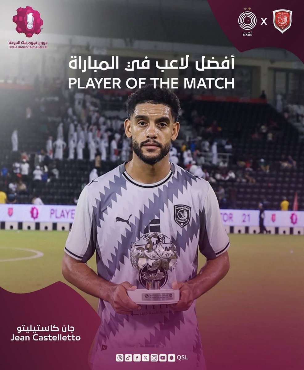 كاستيلتو الذي انقذ المرمى الخالي فاز بافضل لاعب في المباراه وكان الافضل طوال المباراه وحتى بعد محاولته لتحقيق هدف الفوز 

#الدحيل #دوري_نجوم_بنك_الدوحة