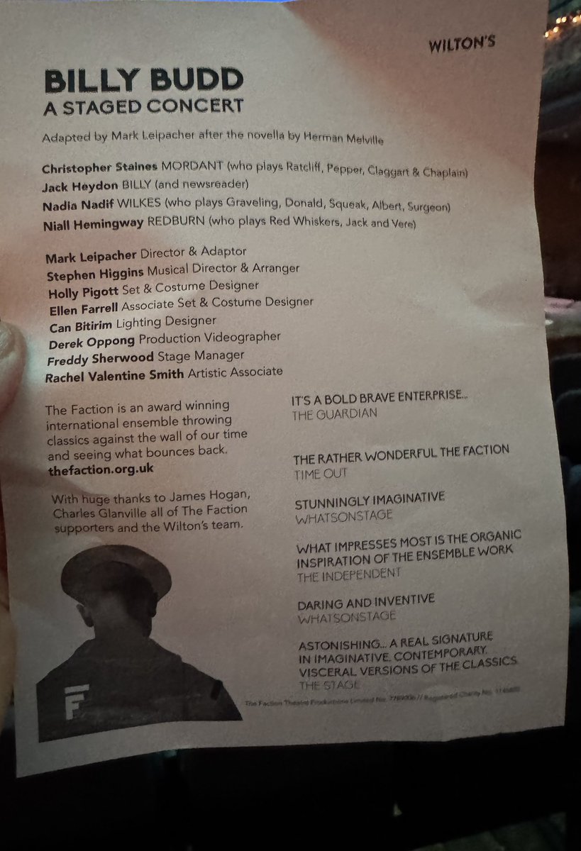 Redesigned, atmospheric, vocal folk style sea shanties &amp; poetry #BillyBudd  #AStagedConvert <a href="/WiltonMusicHall/">Wilton's Music Hall</a> Powerful production of the purest hero &amp; darkest villain. It brings up the fundamental issues of morality &amp; legality Fantastic cast! (&amp; yes Billy is beautiful) ❤️d it!