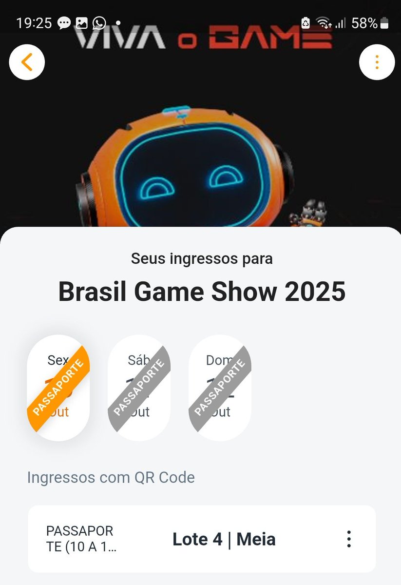 Tô vendendo um ingresso passaporte pra BGS - Meia:
R$378 (preço que eu paguei)