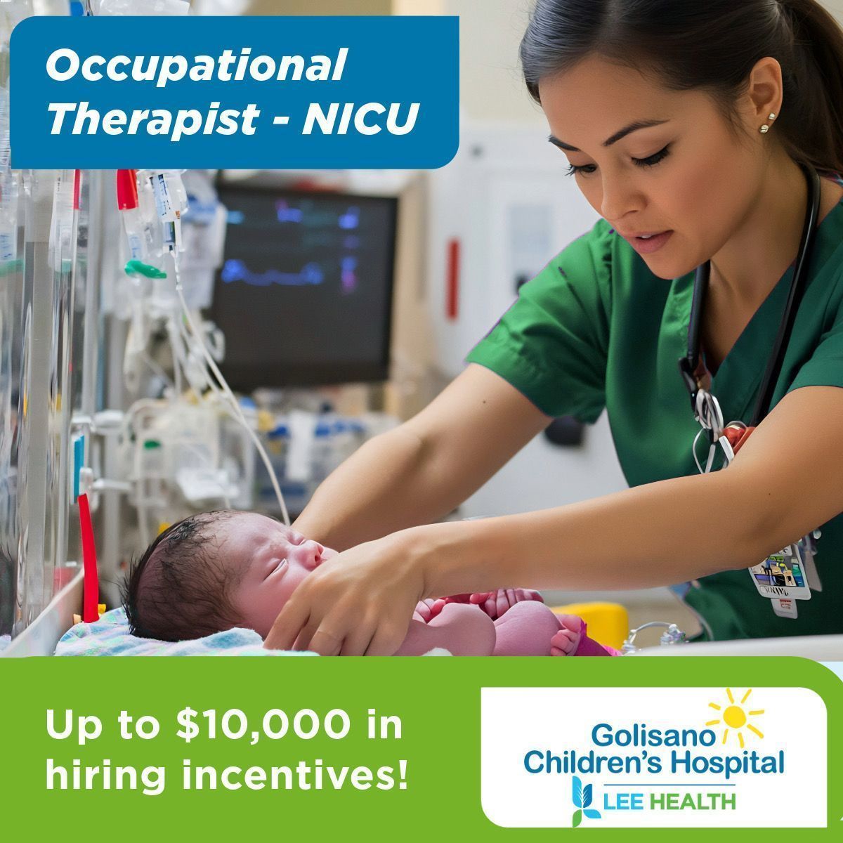 NICU OTs—Your Next Chapter Starts Here!
Up to $10K hiring/relocation incentives 💰

Join a nationally ranked children’s hospital that’s redefining care for our tiniest patients.
Apply now: bit.ly/LeeHealth_Goli…
Schedule a recruiter call : oli.vi/1gwVdEb 

 #NICUOT
