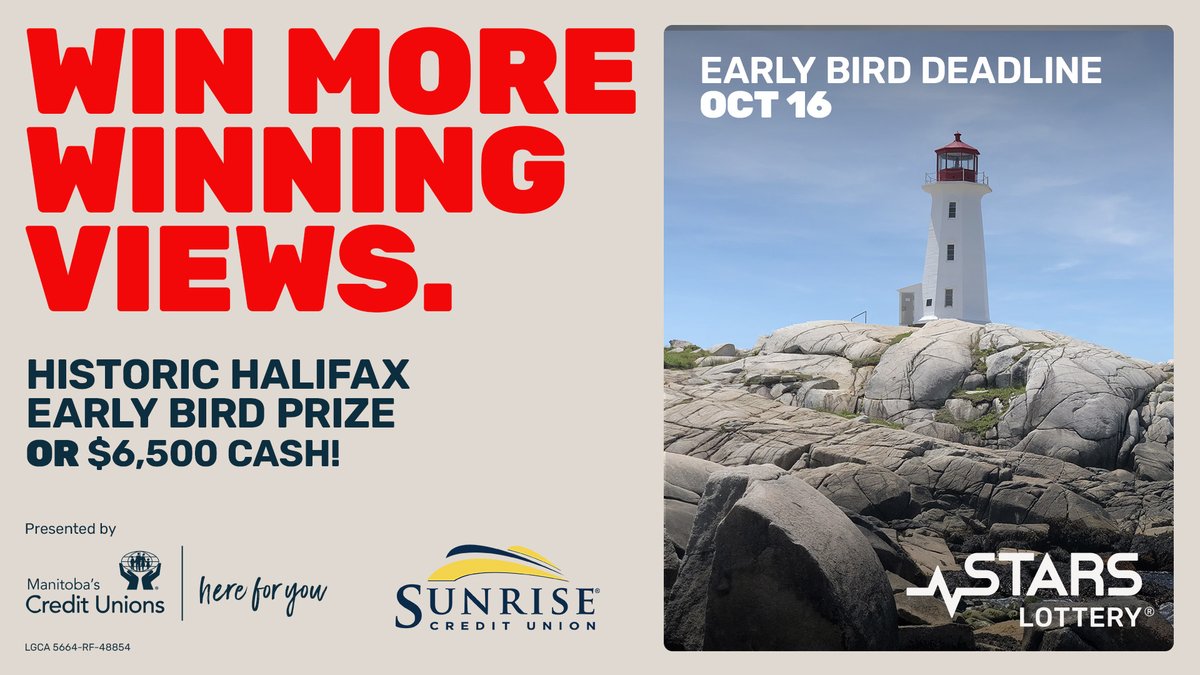 Sunrise Credit Union is proud to be a supporter of the 2025 <a href="/STARSambulance/">STARS</a> Lottery along with our Manitoba Credit Union partners!

The early bird ticket draw ends on October 16!

To learn more, or to buy tickets, visit mb.starslottery.ca

#WeAreAllSTARS #MBCreditUnions