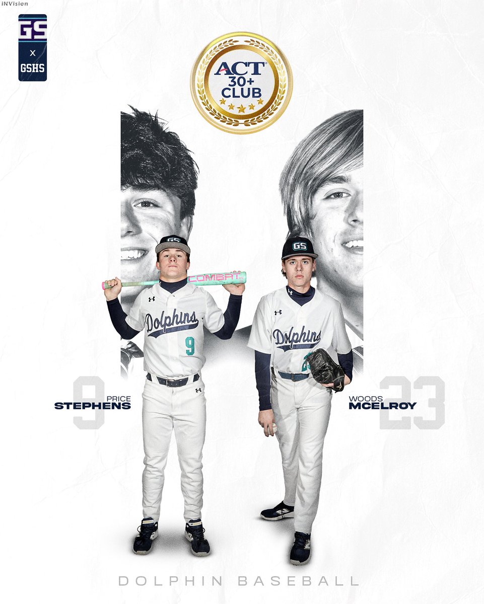 Big congrats to <a href="/PriceStephens20/">Price Stephens</a> &amp; <a href="/WoodsMcelroy27/">Woods McElroy</a> for joining the ACT 30+ Club! 📚⚾️

Proud to see our Dolphins excelling both on the field and in the classroom. 💪🐬

#DolphinBaseball #ACT30PlusClub #GSHS