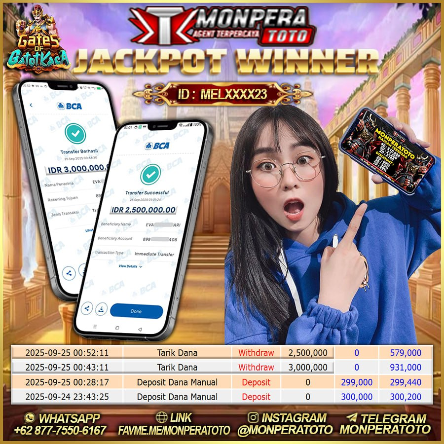 Selamat Kepada Member MONPERATOTO UserID :  MELXXXX23
JP SLØT PRAGMATIC PLAY GATES OF GATOT KACA Dengan Total Kemenangan Rp 5.500.000
Belum Høki? Istirahat Dulu, Selama Ada Perjuangan Selalu Ada Hasil Menanti di Depan Boss ^_^ 

Berapapun Anda JP Kami Bayar Lunas Ya Bossku ^_^