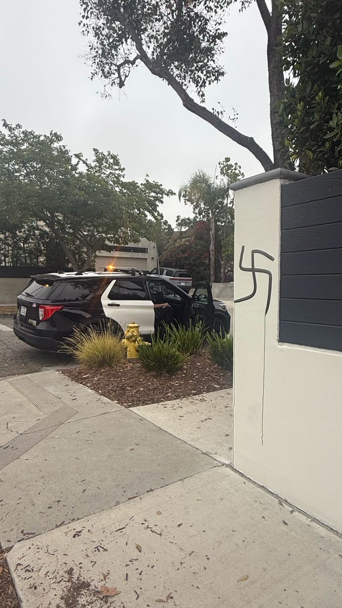 L.A. - just days after a man drew a swastika outside an elementary school in Beverly Hills, a Jewish family was shocked to see their home in mid town vandalized with a swastika this morning.