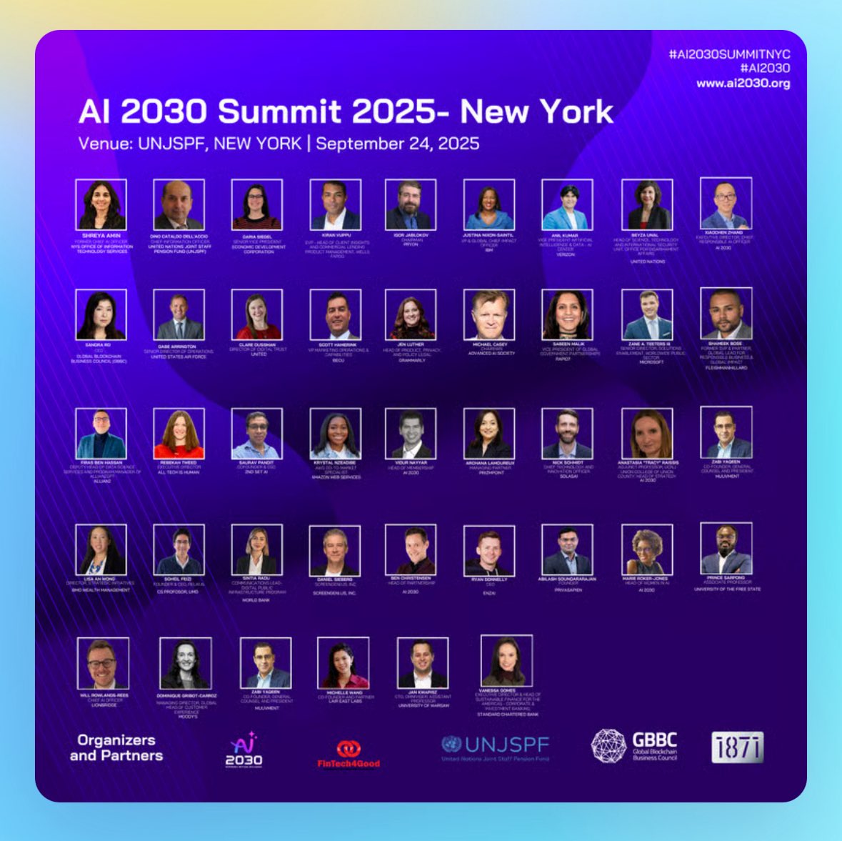 RobBaldassarre's tweet photo. It was great to attend both the AI 2030  Investment Roundtable hosted by Manatt, Phelps & Phillips, LLP and the AI 2030 Fall Summit in New York, hosted by Dino Cataldo Dell'Accio at United Nations Joint Staff Pension Fund.  Xiaochen Zhang, Anastasia "Tracy" Raissis and the teams at #AI2030 and #UNJSPF did a great job pulling together these leading events. It was great to hear from so many impressive panelists, see other AI 2030 Advisory Board members in person and meet so many innovative, early-stage companies in the AI space.  

#ResponsibleAI #AI #AI2030 #AI2030SUMMITNYC #UNGA80 #ResponsibleInnovation #AI #Innovation