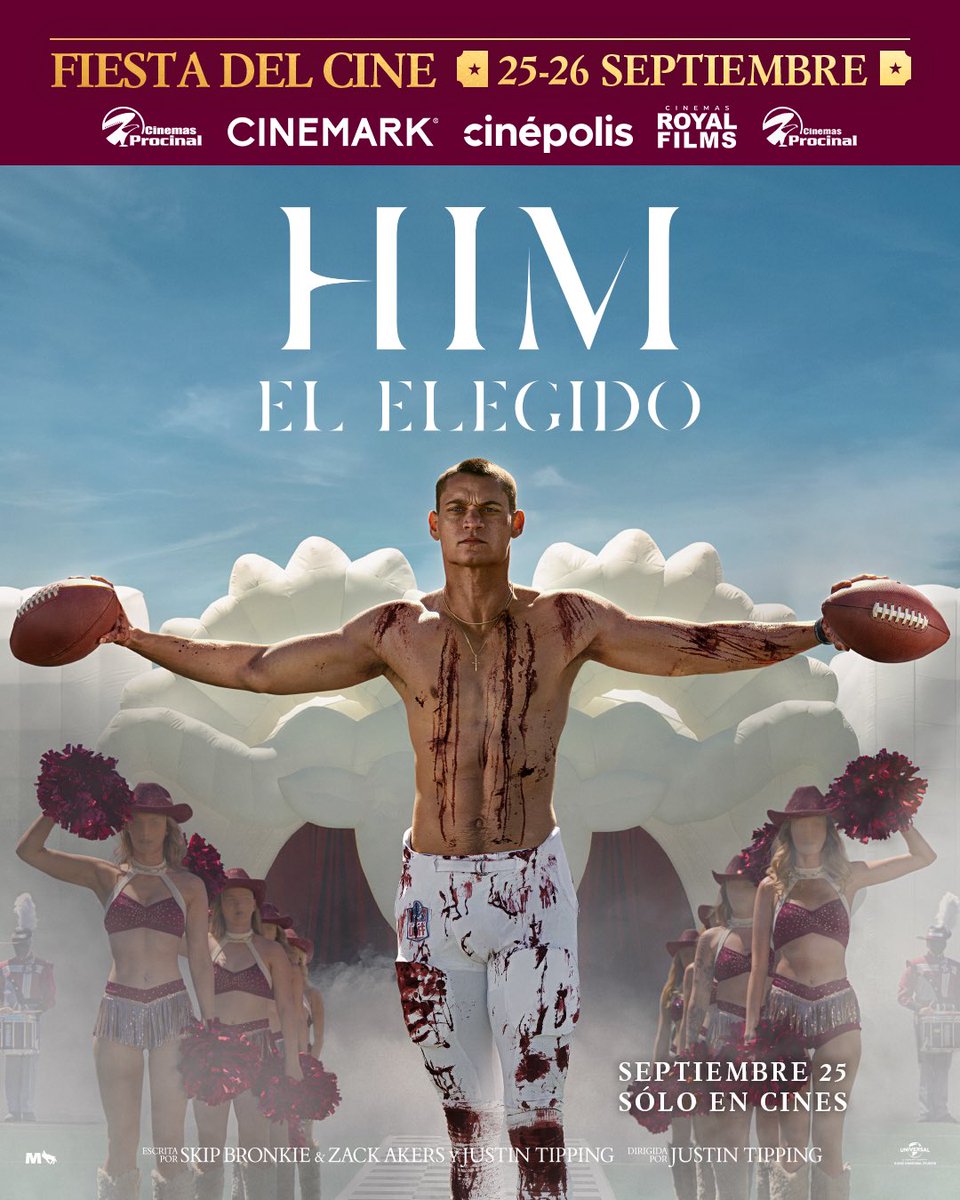 Este 25 y 26 de septiembre celebra la #FiestaDelCine con la escalofriante producción de Jordan Peele, #HimElElegido. 🏈 ¡Descubre por qué es mejor no conocer a tus ídolos! 🔥 

¡Consulta en tu cine favorito!