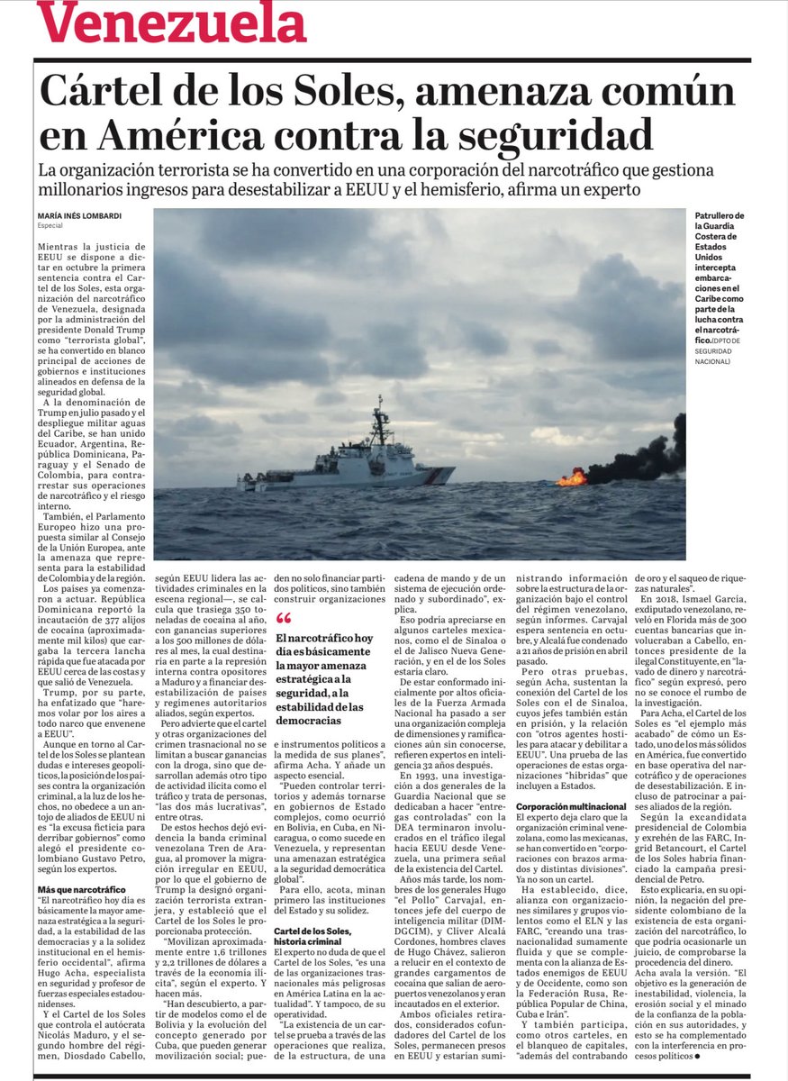 “El narcotráfico hoy día es
básicamente la mayor ame-
naza estratégica a la seguri-
dad, a la estabilidad de las
democracias y a la solidez
institucional en el hemis-
ferio occidental”. Muy agradecido a ⁦<a href="/DLasAmericas/">Diario Las Américas</a>⁩ ⁦<a href="/OlgalindaP/">OlgaLinda Pimentel</a>⁩ y a María Inés Lombardi !!!