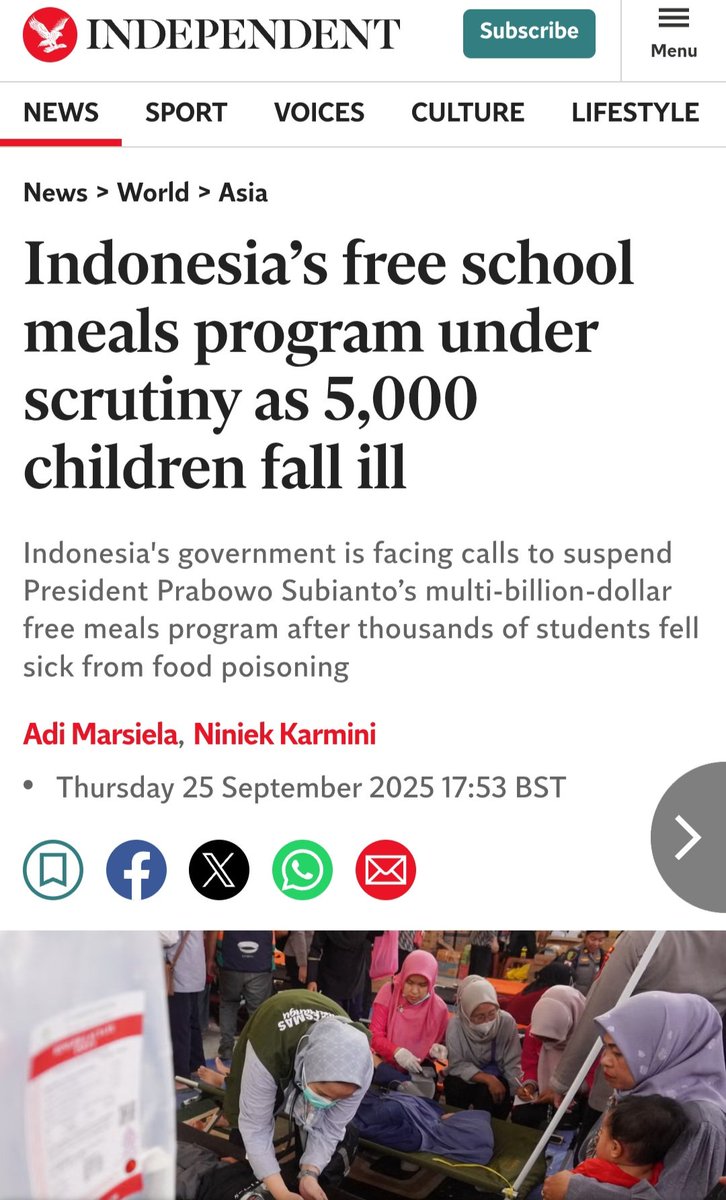 wisnu_prasetya's tweet image. Maret 2025, Prabowo: &quot;Pimpinan-pimpinan negara lain, mereka bilang salah satu yang mereka ingin belajar dari kita adalah makan bergizi. Padahal kita baru mulai.&quot;

September 2025, media-media negara lain: