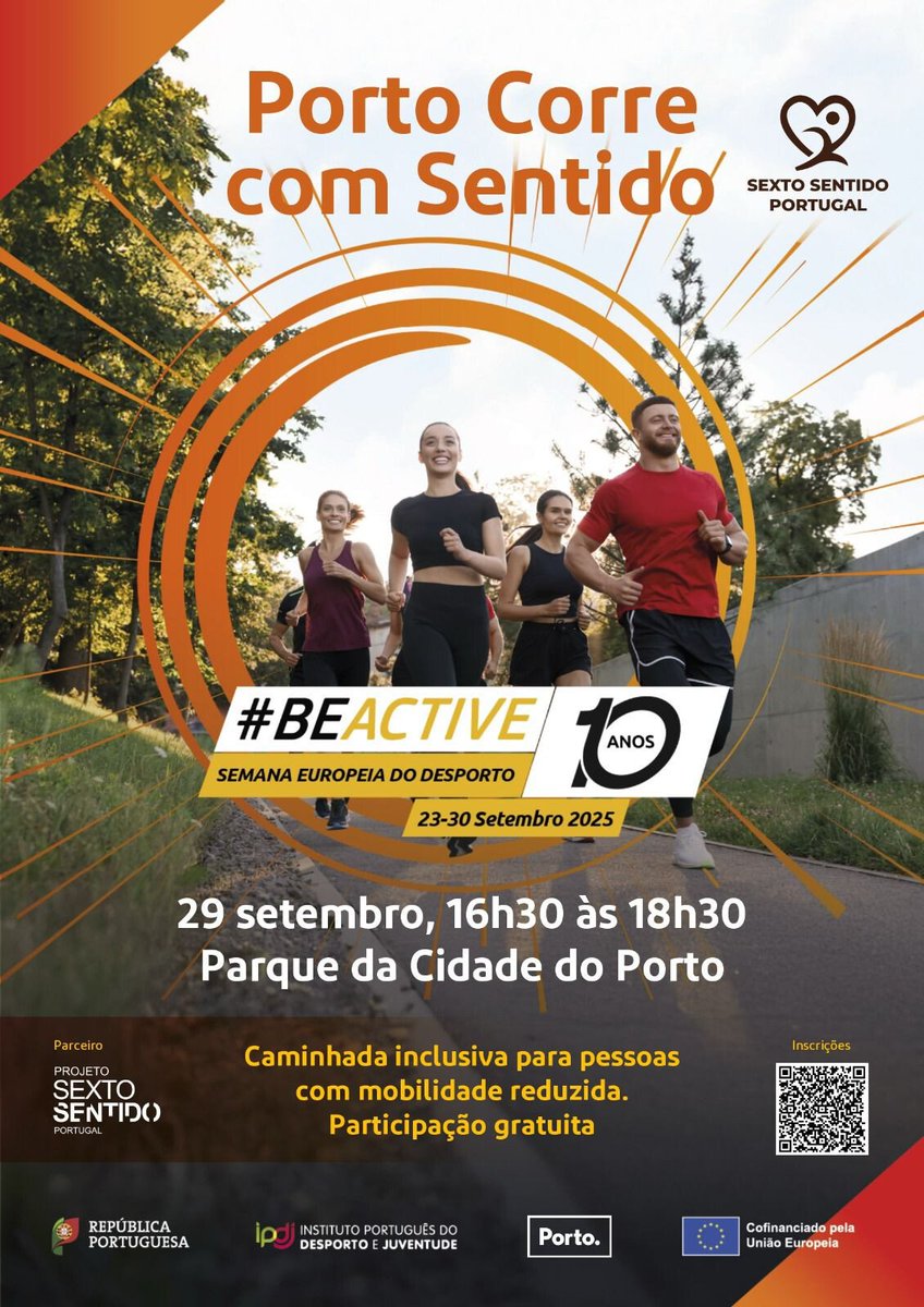 🏃‍♀️ O Porto vai correr (e caminhar) com sentido!
Na próxima segunda-feira, 29 de setembro, o Projeto Sexto Sentido, parceiro do ODEC, convida-te para uma caminhada especial no Parque da Cidade do Porto, no âmbito da Semana Europeia do Desporto #BeActive.