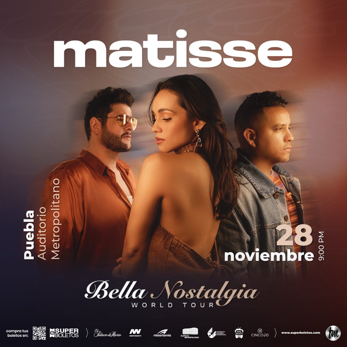 ✨ ¡Puebla vibra con romance! 💞🎶 

 Matisse trae su Bella Nostalgia World Tour. 

📅 28 de noviembre | 🕘 21:00 hrs.

🎟️ Boletos en Superboletos 👉 lc.cx/a821Jz

#BellaNostalgia #WorldTour #PueblaRomántico
