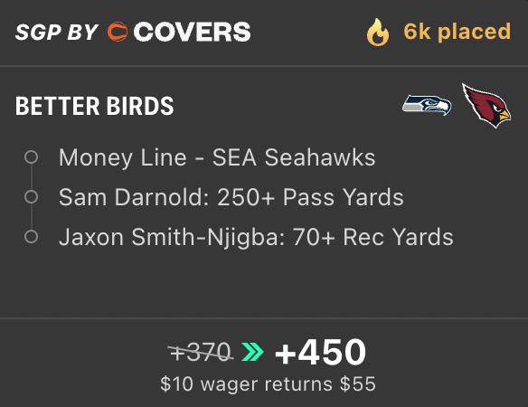Covers's tweet photo. ONE HOUR UNTIL KICKOFF ⏳

6,000 bettors are tailing @JTFOz's BOOSTED SGP 📈

Only available at @bet365_us 💰

👉 https://t.co/x8tlrqLd18 https://t.co/KDMKt6Yocf