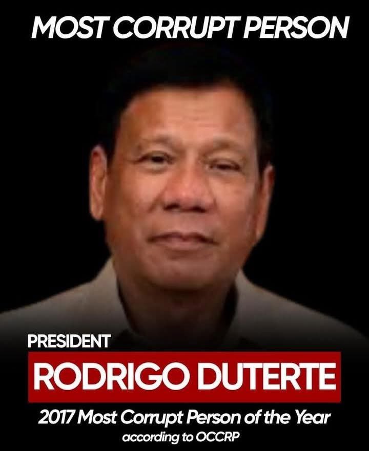 _rainbowfighter's tweet image. Presenting (as a reminder) the MOST CORRUPT PERSON OF 2017 — 

Who else? 

RODRIGO ROA DUTERTE 🤬

@IntlCrimCourt 
@KarimKhanQC 
@OCCRP