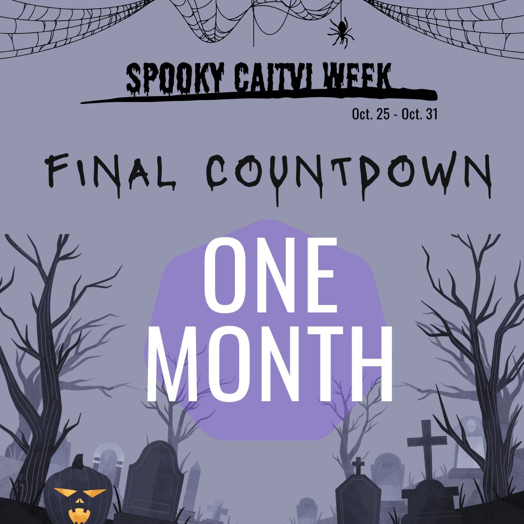 spookycaitvi's tweet image. GOOD NIGHT CAITVI NATION - TODAY MARKS OFFICIALLY ONE MONTH TIL THE START OF SPOOKY WEEK! 👻 😈 👹 🧟‍♀️ 🧙‍♀️