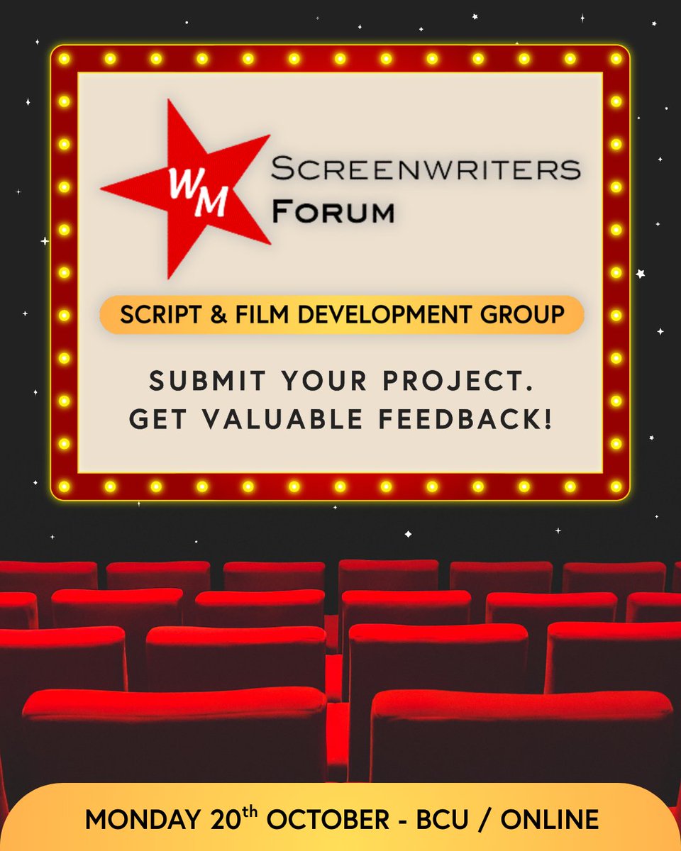 Join the West Midlands Screenwriters Forum for our monthly Script &amp; Film Development Group. 

Gain peer and expert feedback on YOUR latest script &amp; film projects! 

We accept scripts, treatments, pitches, edits and more!

🎟 Tickets: buytickets.at/screenwritersf…