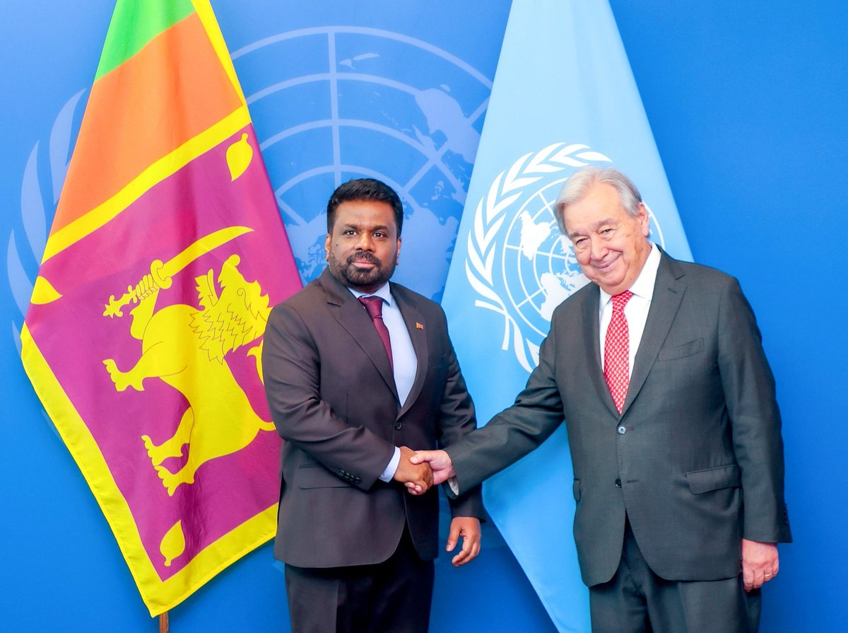 Anura Kumara Dissanayake (@anuradisanayake) on Twitter photo Met with <a href="/UN/">United Nations</a> Secretary-General <a href="/antonioguterres/">António Guterres</a> at the UN Headquarters on 25th afternoon. We engaged in a productive discussion regarding the government’s initiatives to enhance Sri Lanka's economic, social and political landscape. Value his comprehensive assessment and Met with <a href="/UN/">United Nations</a> Secretary-General <a href="/antonioguterres/">António Guterres</a> at the UN Headquarters on 25th afternoon. We engaged in a productive discussion regarding the government’s initiatives to enhance Sri Lanka's economic, social and political landscape. Value his comprehensive assessment and