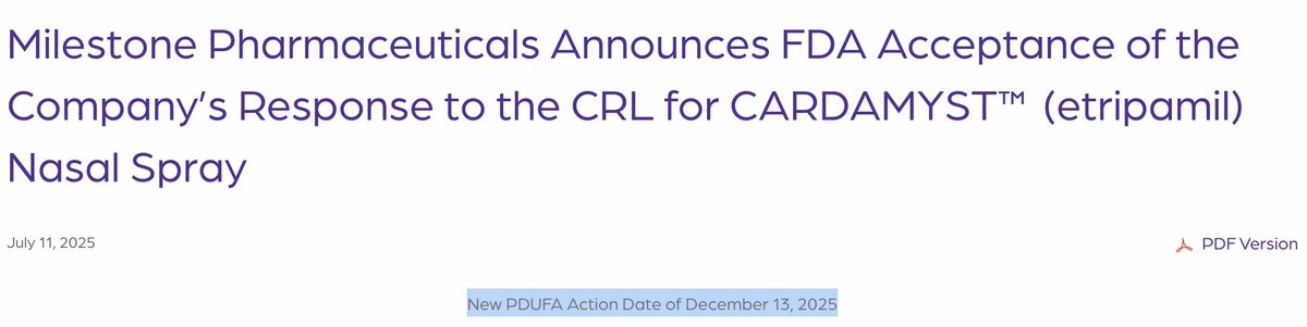 iotaresearch's tweet image. $mist - PDUFA Dec 13, 2025. Big potential upside on approval of Etripamil (marketed as CARDAMYST) 

@mickeychiku &amp;amp; @TheRealupnDown have good info on this one