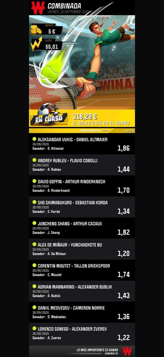 Las dos para esta noche, de Medvedev en verdad no me fío nada, el resto lo veo factible