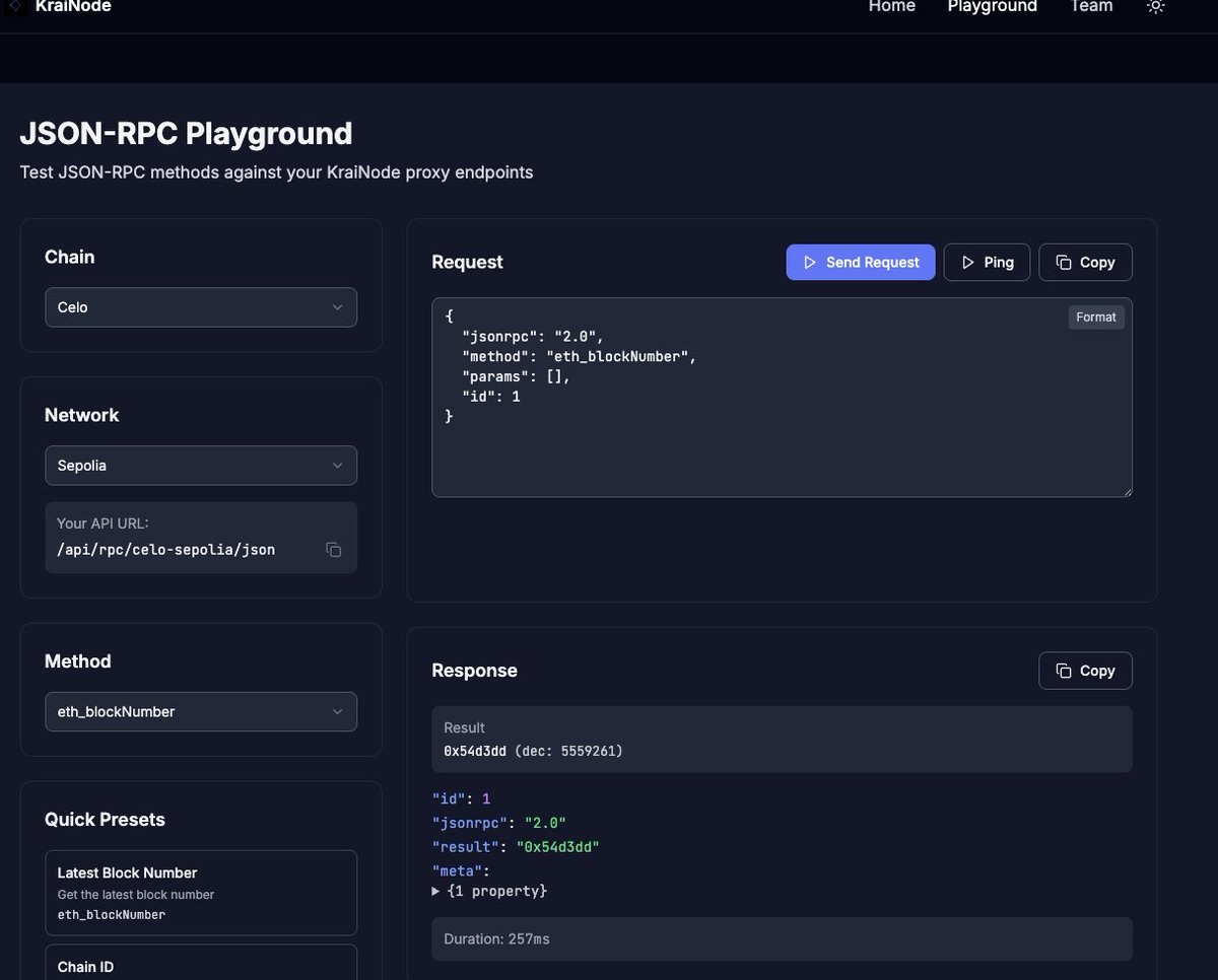 chris__emma's tweet image. @krainode_web3 has also added support for Celo Sepolia testnet.
KraiNode - The Postman for Blockchain Devs.