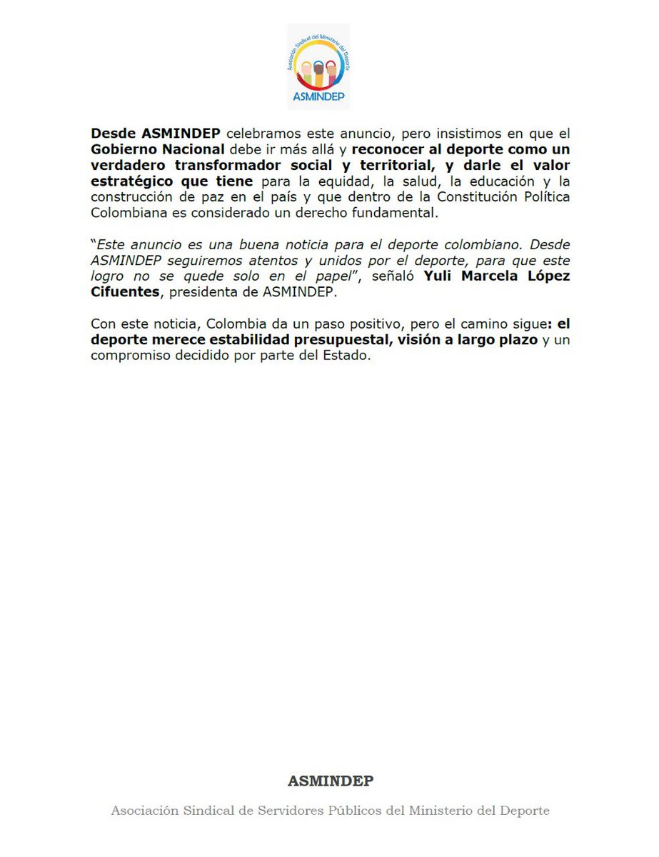 🇨🇴🎉¡Un triunfo para el deporte colombiano!

El Presupuesto General de la Nación 2026 destina $200 mil millones adicionales al Ministerio del Deporte, garantizando un total de $510 mil millones.  

🧵