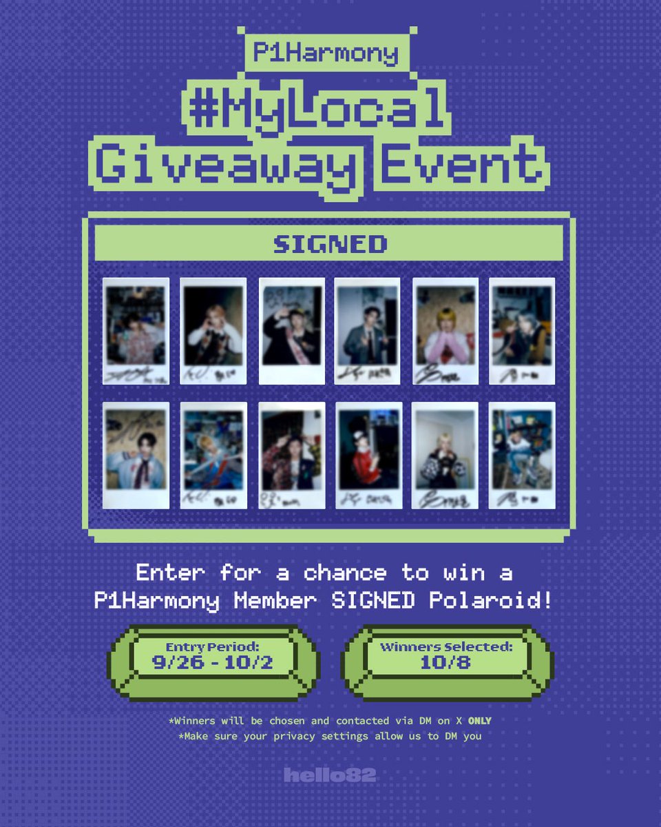 hello82official's tweet image. P1ece, here&apos;s a little something EX-tra on your quest to pick up albums 💖

Join the #MyLocal Giveaway for a chance to win a SIGNED Member Polaroid!

💖 1 random P1Harmony Member SIGNED Polaroid

Entry period: 9/26 - 10/2
Winners Selected: 10/8

#hello82 #82giveaway…