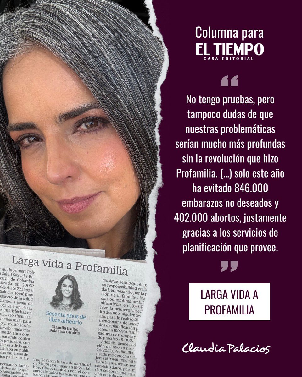 Les dejo mi columna de esta quincena para @eltiempo 

Decidí hacerla sobre los 60 años de <a href="/profamilia/">profamilia</a>.colombia para destacar el enorme servicio que esta organización ha prestado al país y el inconmensurable trabajo que ha hecho para abrir caminos para avanzar en los derechos de