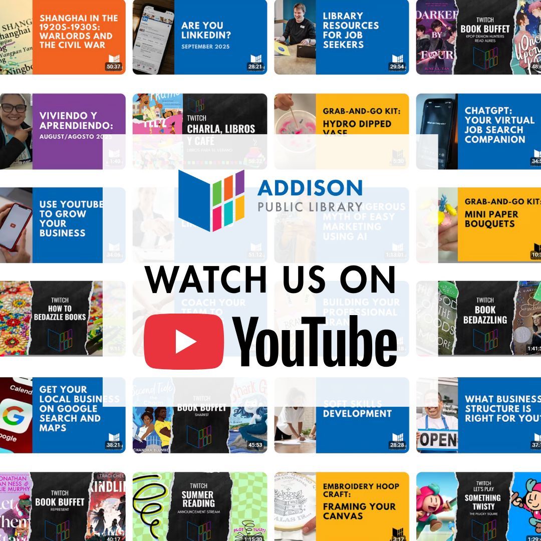 AddisonPubLib's tweet image. Catch up on crafts, career tips, book talks, and more—anytime on our YouTube channel.

▶️ youtube.com/AddisonLibrary