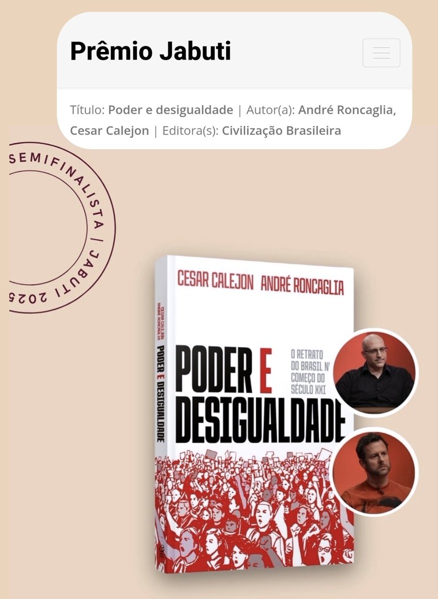 Eu e o <a href="/andreroncaglia/">André Roncaglia</a> estamos na semi do Jabuti com o Poder &amp; Desigualdade!