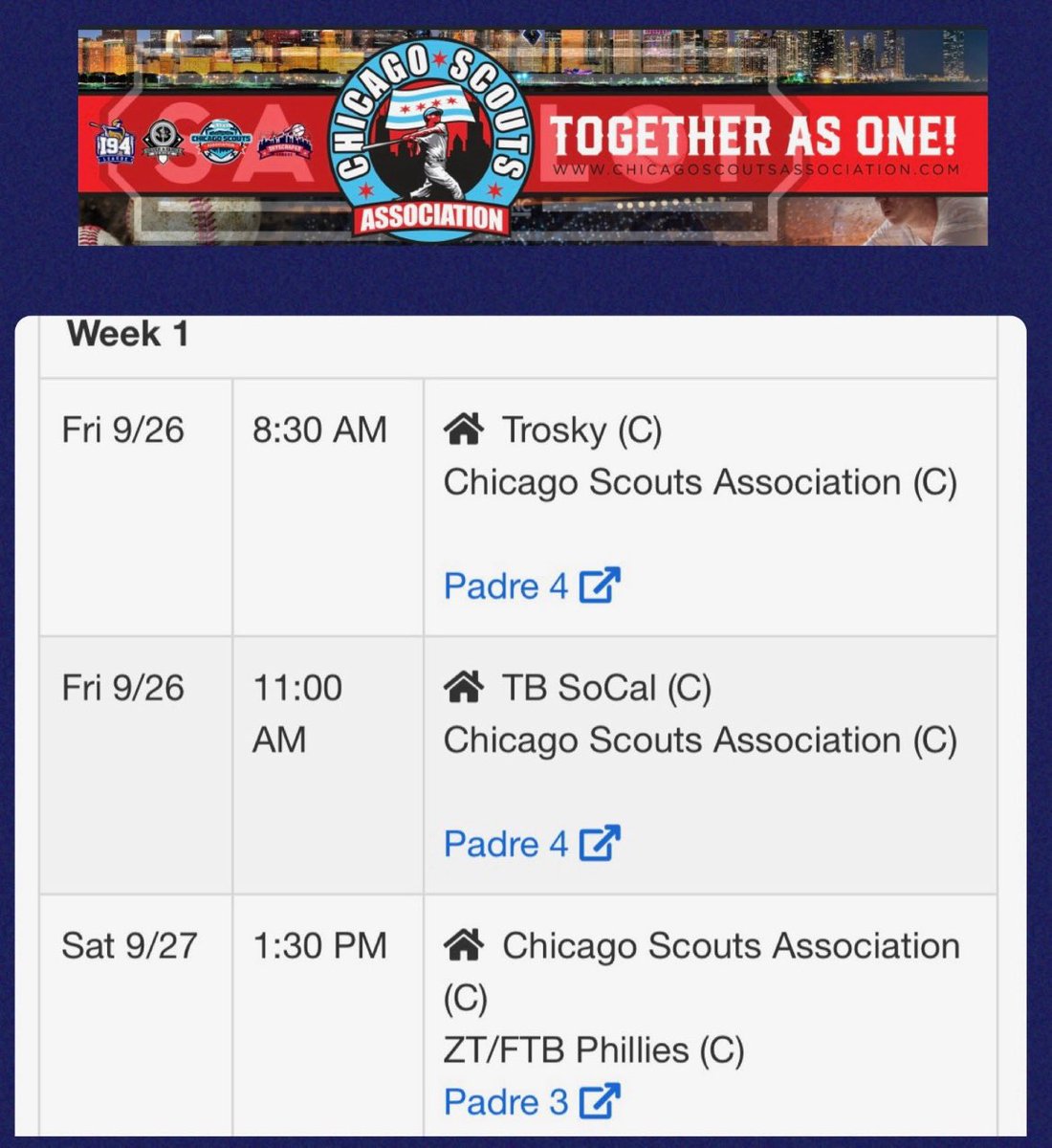 I am excited to be back at it with <a href="/ChiScoutsAssoc/">Chicago Scouts Assoc</a> in Peoria, Arizona this weekend. Here is my schedule for the Arizona Draft Prospect Classic. <a href="/AZFallClassic/">AZ Fall Classic</a> <a href="/NealJames56/">NealCotts</a> <a href="/QFitBaseball/">QuestFit</a> <a href="/Slammers_HS_IL/">Slammers Illinois | Baseball</a>