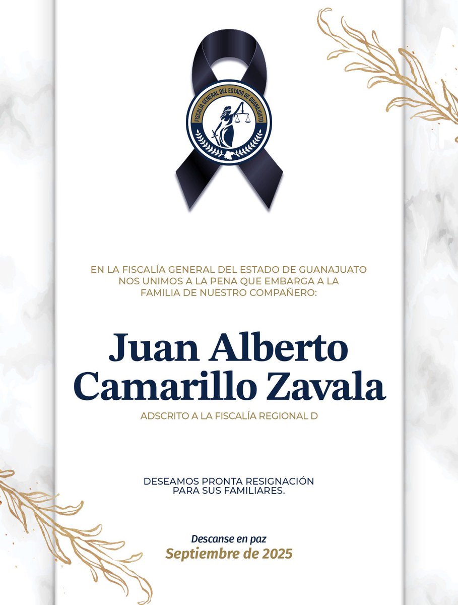 Con profundo pesar, expresamos nuestras más sinceras condolencias por el sensible fallecimiento de Juan Alberto Camarillo Zavala, quien entregó su vida en el cumplimiento de su deber.

Juan Alberto fue un compañero ejemplar, íntegro y comprometido, cuya vocación de servicio deja