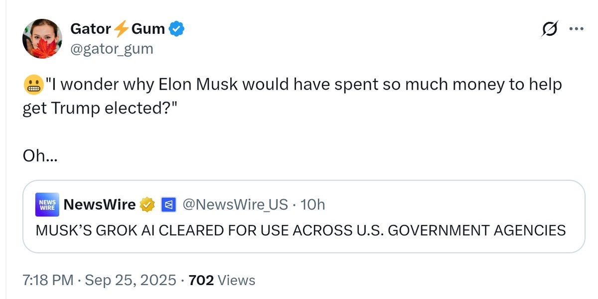 Chris_AutismDad's tweet photo. Hey @gator_gum
You don't see the hypocracy and utter ridiculousness of your posts?
You dislike Elon, "X", and anything to do with it YET, you pay him to make money, and love to use Grok.
Why are you so fake?
#groknation 🤣 https://t.co/ex2ZDXLpyv