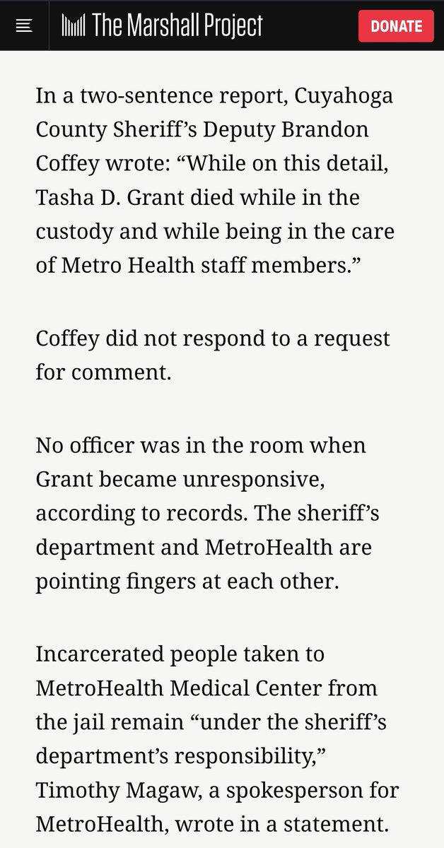 Tasha Grant should still be here.
After 15 days at Cuyahoga County Jail in Cleveland, she was taken to hospital for chest pains. 3 days later, she was killed by Cuyahoga County Sheriff's and MetroHealth Police while being injected with drugs. Tasha was a mother and double amputee