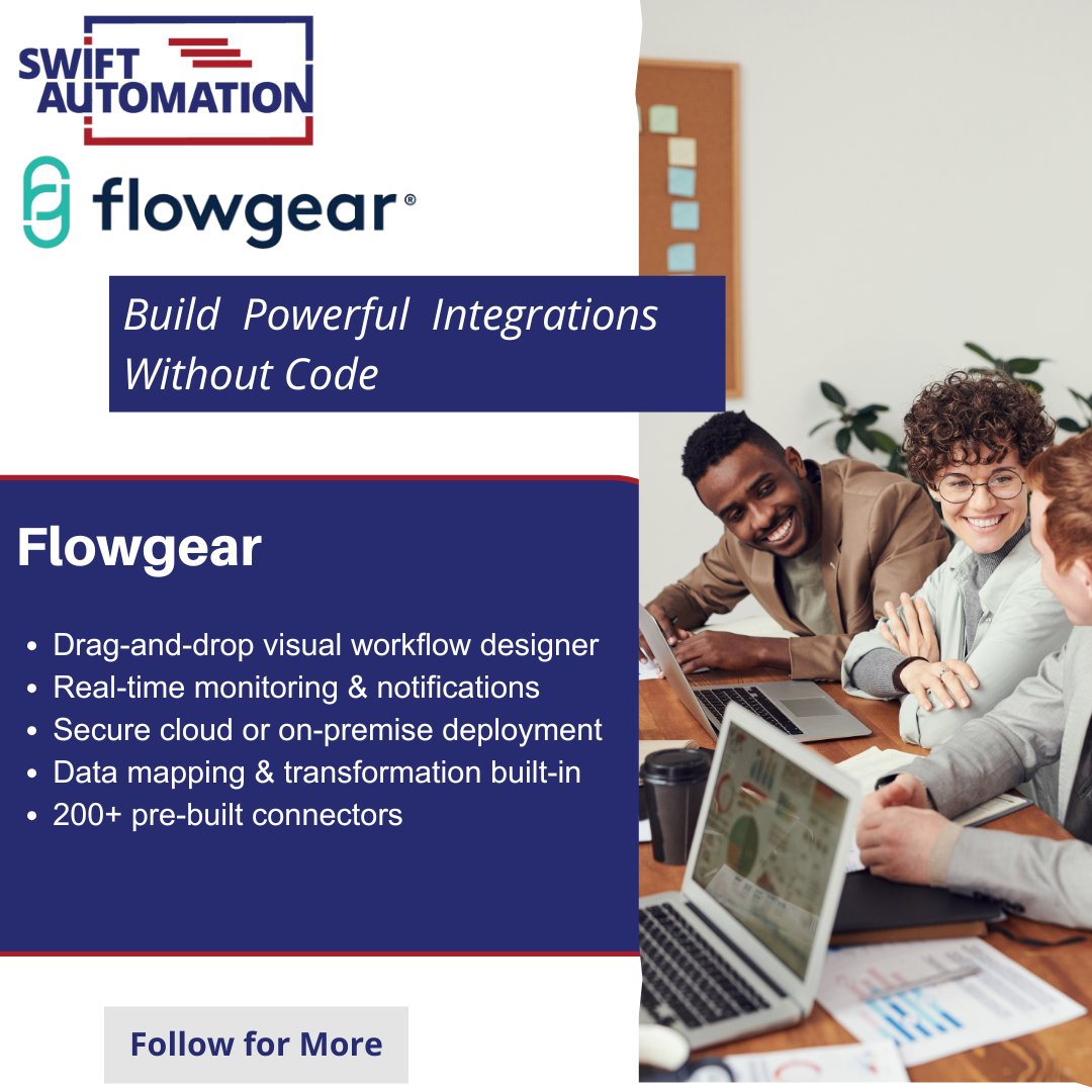 AutomationSwift's tweet image. Simplify your integrations, scale your business. 🚀
Flowgear by SWIFT Automation helps you connect systems effortlessly so you can focus on growth.
👉 Explore smarter automation with us today. #Flowgear #SwiftAutomation #Automation