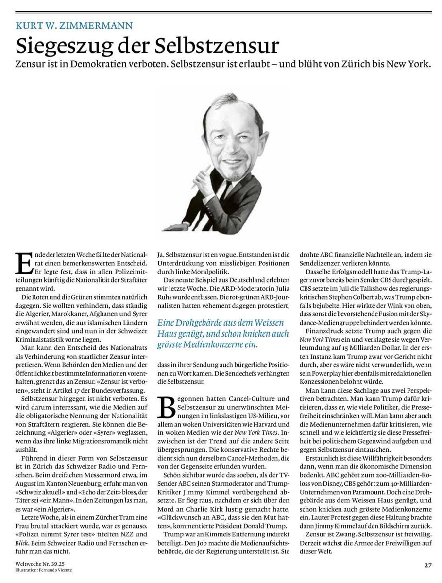 Die Selbstzensur der #Medien, zum Beispiel von <a href="/SRF/">SRF</a> bei der Verschweigung der Herkunft krimineller Ausländer, untergräbt den Informationsauftrag und die Glaubwürdigkeit. Nur weil nicht sein kann, was aus politisch (linker) Sicht nicht sein darf, ändert nicht die Realität, sondern