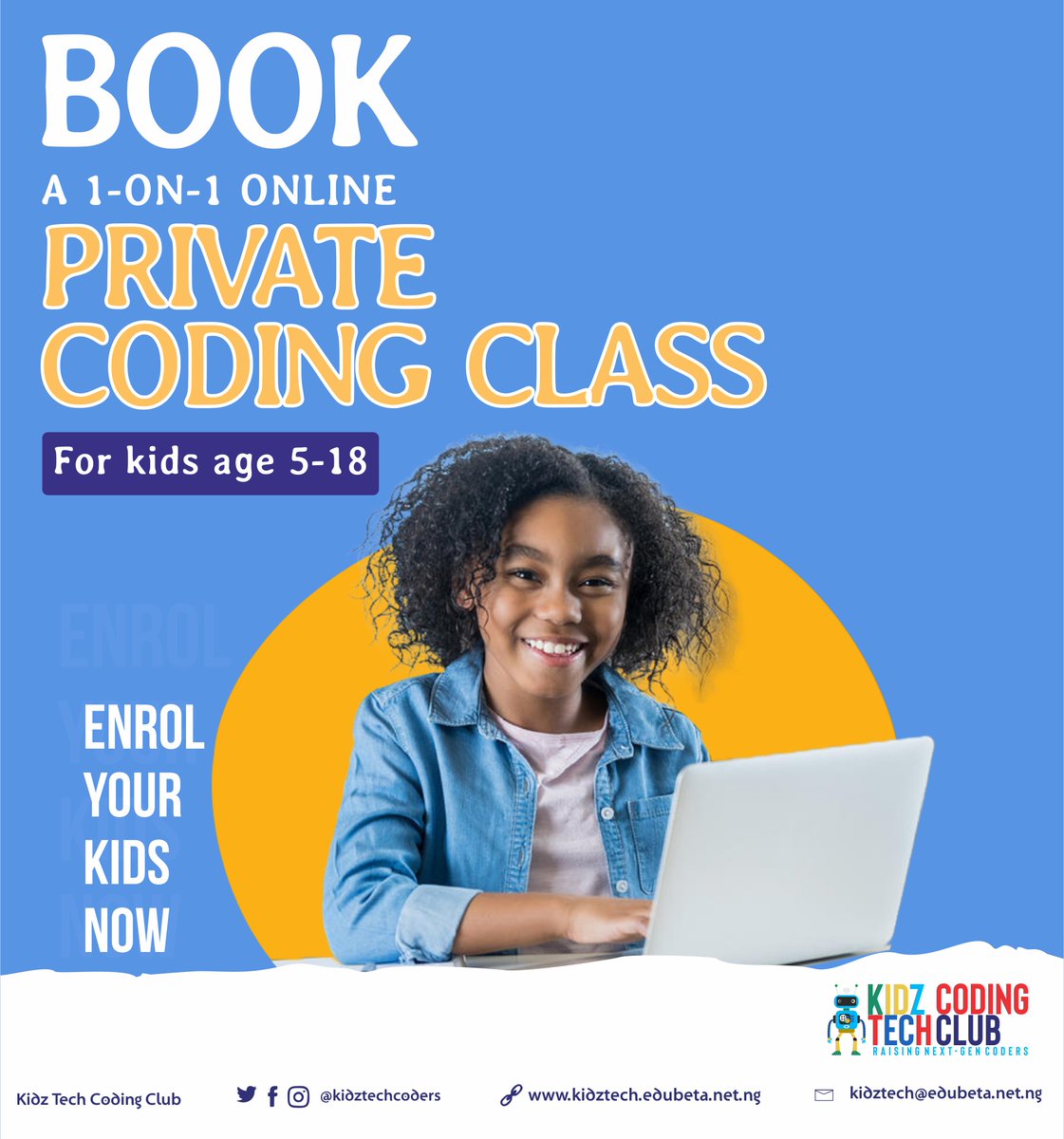 kidztechcoders's tweet image. Enrol your child for online coding classes
with Kidz Tech Coding Club.
Get started now: kidztech.edubeta.net.ng
#AIforkids #scratchprogramming #coding #kidscoding