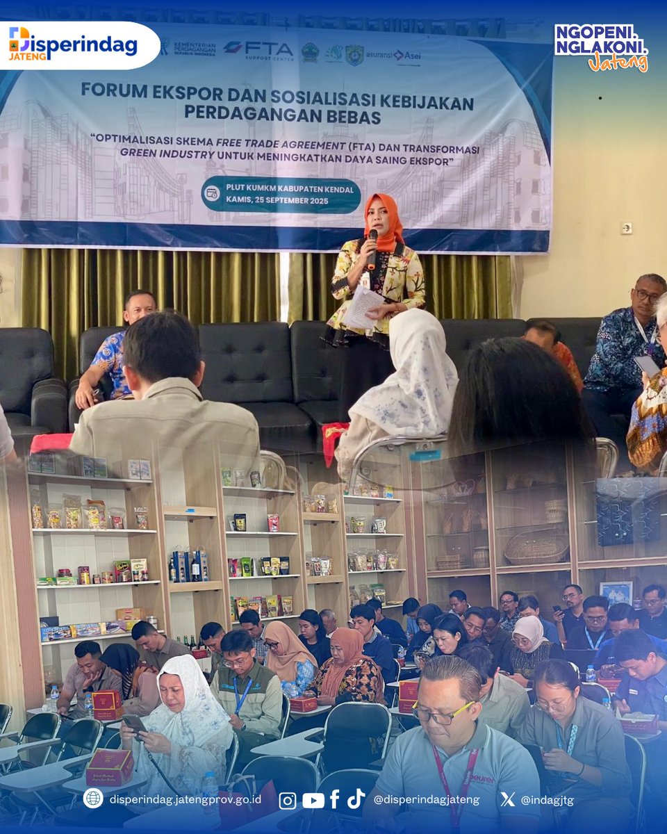 indagjtg's tweet photo. #Sobatindag pada Kamis, 25 September 2025 Forum Ekspor &amp; Sosialisasi Kebijakan Perdagangan Bebas hadir di Kendal! https://t.co/EzajP2UCA2