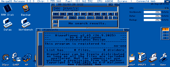 [68k] Hippoplayer 2.65
Mise à jour du lecteur de modules, fichiers SID, MP3, Midi, MDX, ... pour #Amiga
Nombreuses corrections et nouvelles fonctionnalités:
aminet.net/mus/play/hippo…
aminet.net/package/mus/pl…