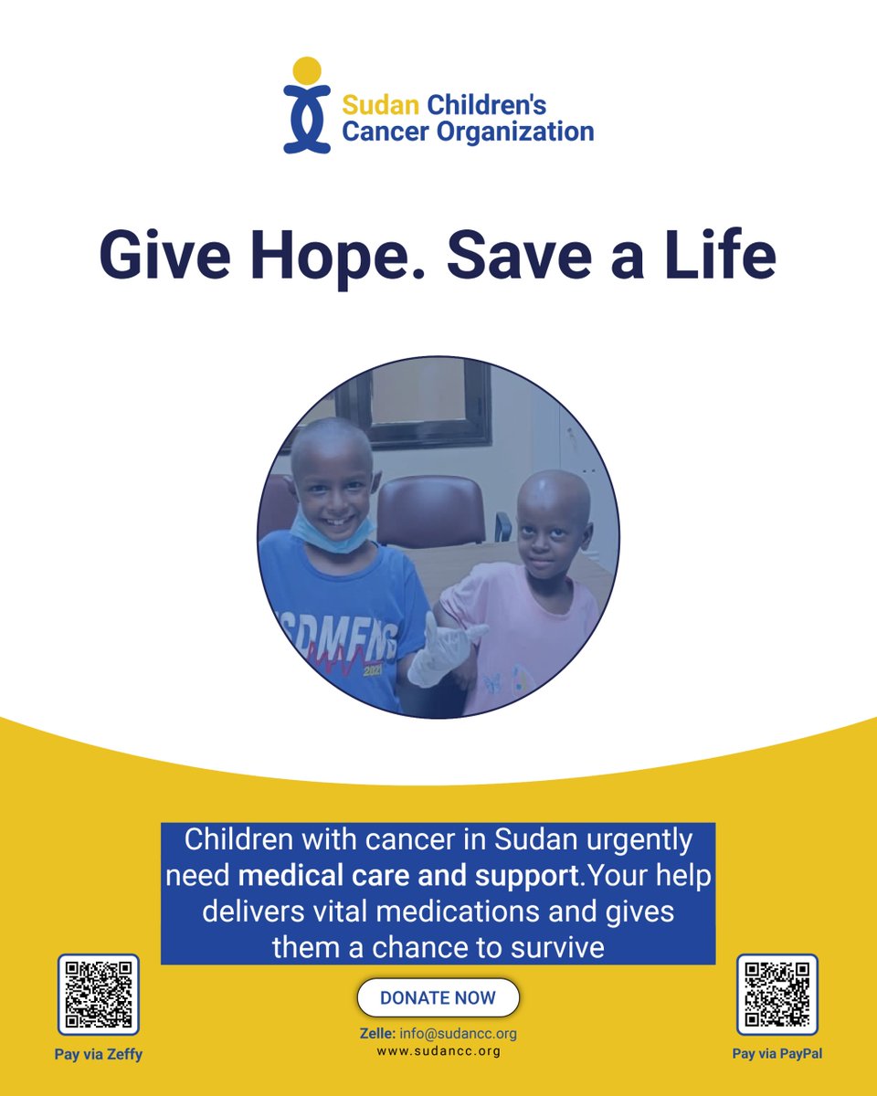 sccosudan's tweet photo. Every child in Sudan deserves access to healthcare and the chance to live safely. Let’s stand with them and remind them they are never alone.
Donate Now: https://t.co/ZuAlXNzEUJ
#scco #savesudanschildren #hopeforsudan #childrenwithcancer #childrencare https://t.co/k8Qvfxg8OQ