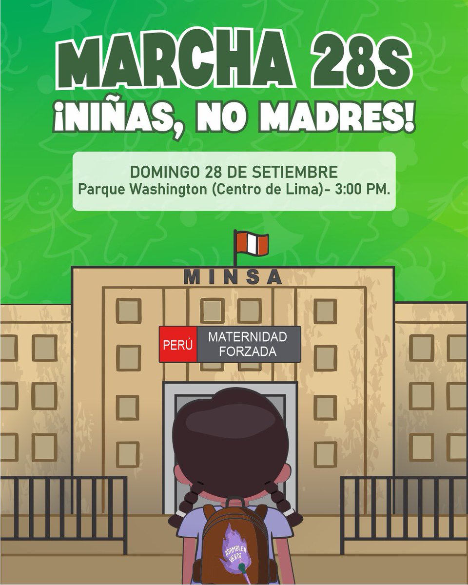 CompromisoRed's tweet image. ¡Este domingo 28 de septiembre salimos a las calles a MARCHAR!✊🏽

🚨 En el Perú, las niñas aún siguen enfrentando embarazos forzados producto de la violación sexual, mientras el Estado les niega la posibilidad de vivir una infancia plena y de acceder a sus derechos.