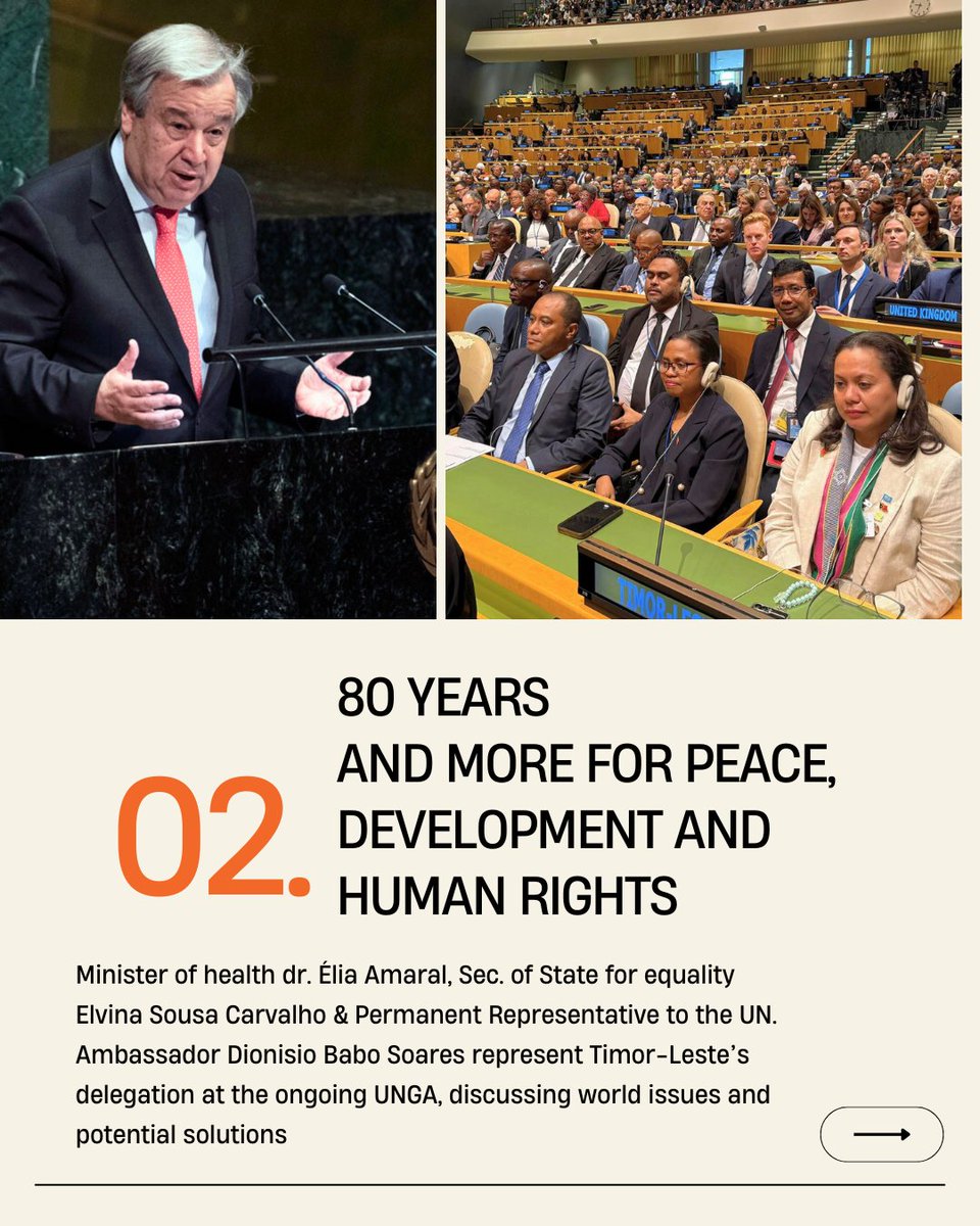 Timor-Leste at the 80th #UNGA in #NewYork 
Under the theme 'Better Together: 80 Years and More for Peace, Development and Human Rights,' the delegation is highlighting national efforts — from tackling #NCDs and #mentalhealth to advancing eye care and youth empowerment.