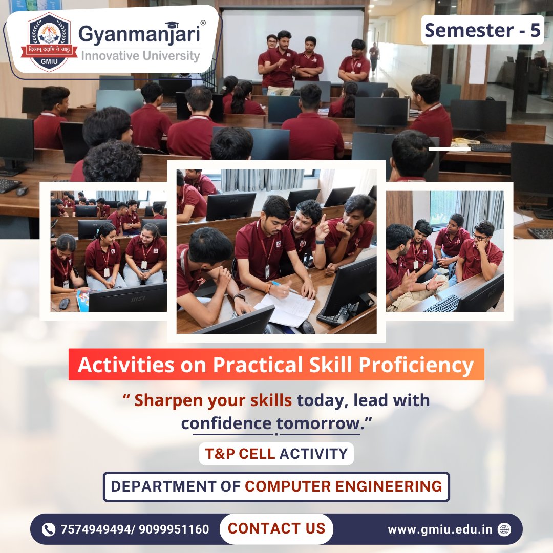 GMGC_Bhavnagar's tweet image. 🚀💻 Building confidence through skills!
Students of Computer Engineering (Sem-5) at Gyanmanjari Innovative University engaged in Practical Skill Proficiency Activities 👨💻👩💻
#SkillDevelopment #FutureLeaders #ComputerEngineering #GMIU #HandsOnLearning #TechSkills