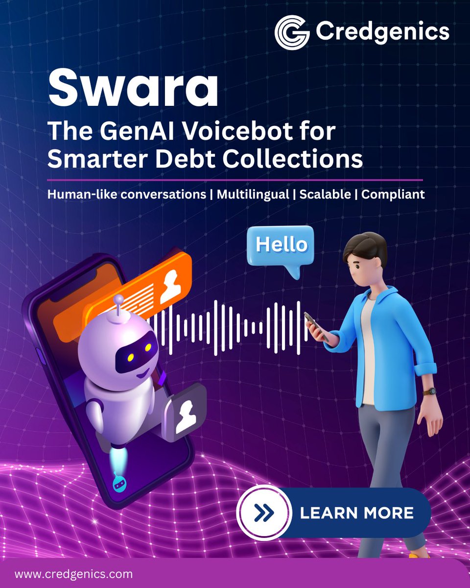 With Swara, Credgenics’ GenAI-powered voicebot, lenders can replace repetitive calls &amp; high costs with empathetic, multilingual, &amp; intelligent conversations at scale.

📌 Book a demo - tinyurl.com/3w4ce8f3

#swara #voicebot #genai #loancollections #fintech #nbfc #banks #bfsi