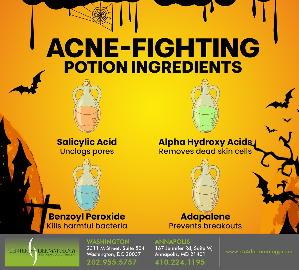Choosing the right skincare products for acne-prone skin can be tricky. Consult your healthcare provider and test for allergies before adding these acne-fighting ingredients to your skincare routine. #acne #skincare #washington #DC #centerfordermatology