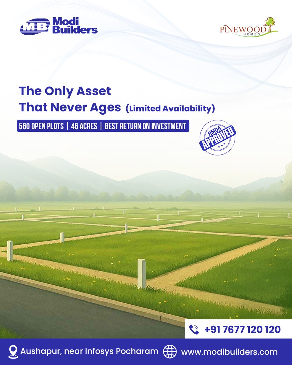 ModiBuildersHyd's tweet image. Homes can change, but land remains forever. Invest in Pinewood plots today an asset that grows in value for generations.
#LandInvestment #HyderabadPlots #SmartWealth #FutureProof
