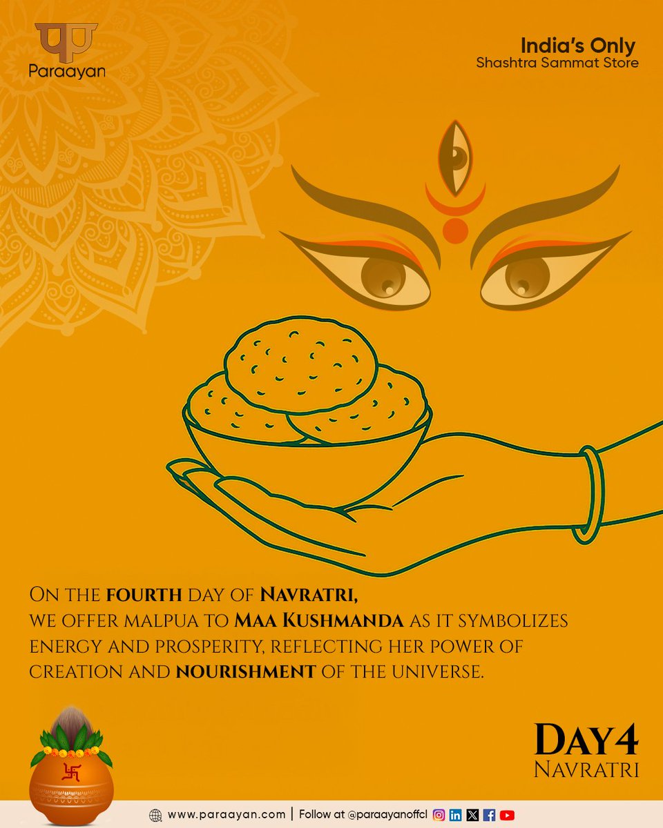 Day 4 of #Navratri is dedicated to #MaaKushmanda, the goddess who radiates the energy of creation.
Offering Malpua is not merely a ritual but a prayer for prosperity, good health, and nourishment of body and soul.